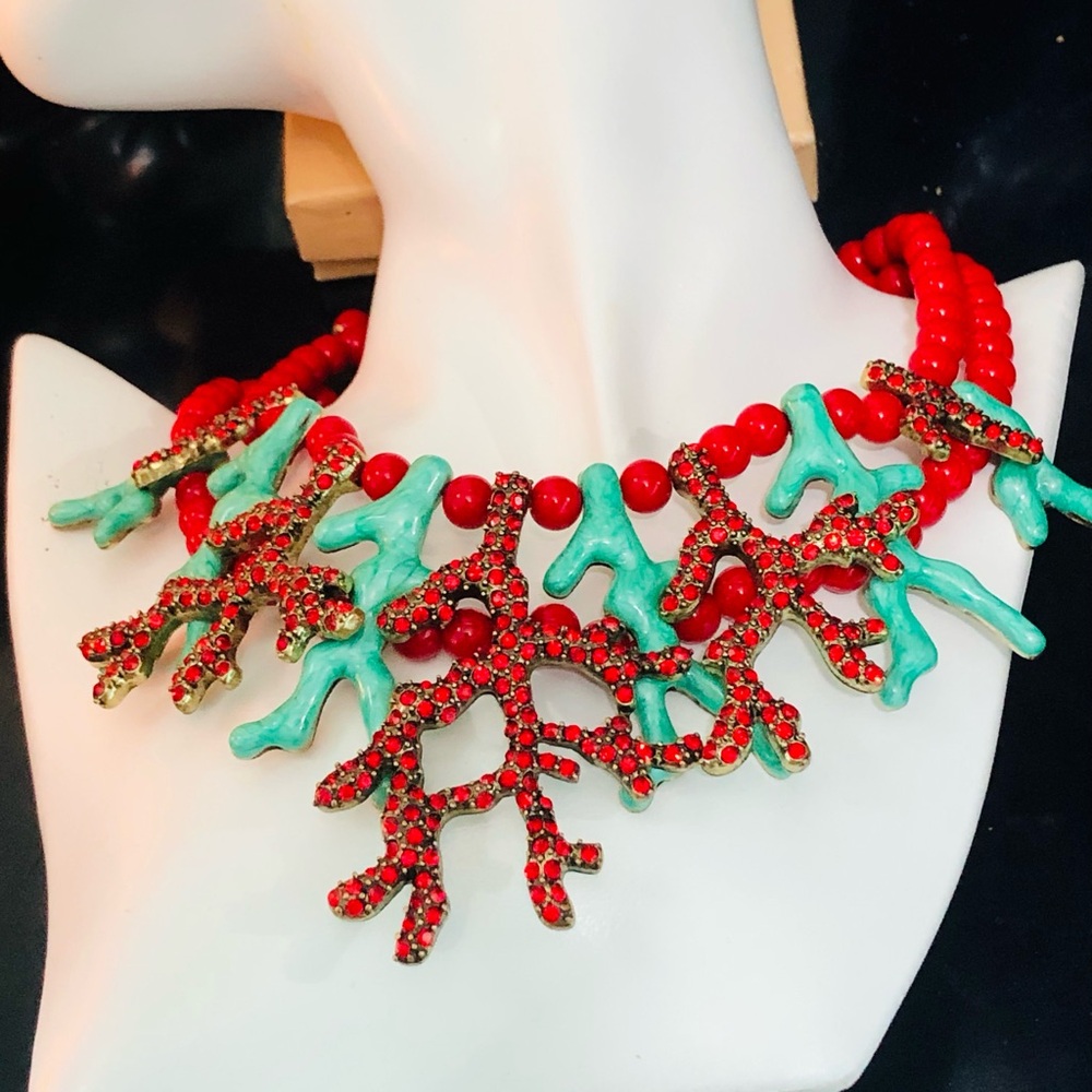 Heidi Daus “ Ravishing 🪸 REEF” Elegant Red and Turquoise Coral Necklace
